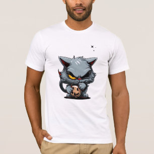 Cool Evil Grey Kat Geel Oog Donkere Sterren T-shirt