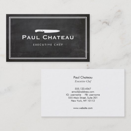 Cool Executive Chef Knife Bembleem Black Chalkboar Visitekaartje (Voorkant / Achterkant)