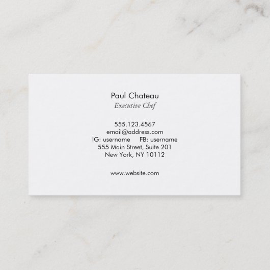 Cool Executive Chef Knife Bembleem Black Chalkboar Visitekaartje (Achterkant)