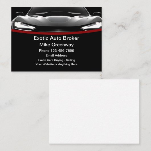 Cool Exotic Auto Makelaar Visitekaartjes (Voorkant / Achterkant)