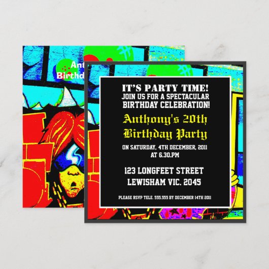 Cool Face Birthday Invitation Kaart (Voorkant / Achterkant)