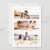 Cool Fake Golden Romantic Wedding 3 Multi Photos Save The Date (Voorkant)