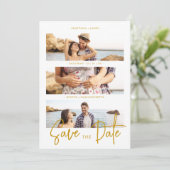 Cool Fake Golden Romantic Wedding 3 Multi Photos Save The Date (Staand voorkant)