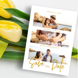 Cool Fake Golden Romantic Wedding 3 Multi Photos Save The Date