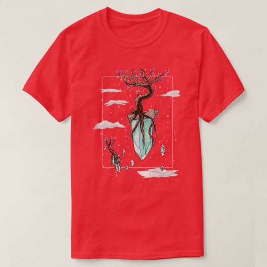 Cool Fantasy Floating Crystals Sakura Tree Islands T-shirt (Design voorkant)