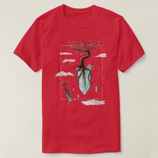 Cool Fantasy Floating Crystals Sakura Tree Islands T-shirt (Design voorkant)