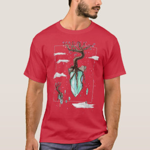 Cool Fantasy Floating Crystals Sakura Tree Islands T-shirt