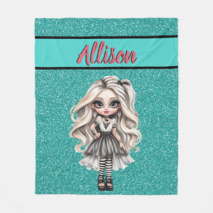 Cool Fashion Girl Turquoise Glitter Persoonlijk Fleece Deken