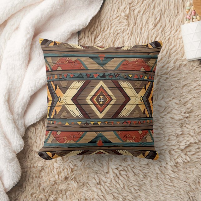 Cool faux Aztec houten patroon Kussen (Deken)