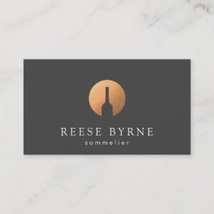 Cool Faux Copper Wine Bottle Logo Sommelier Grey Visitekaartje