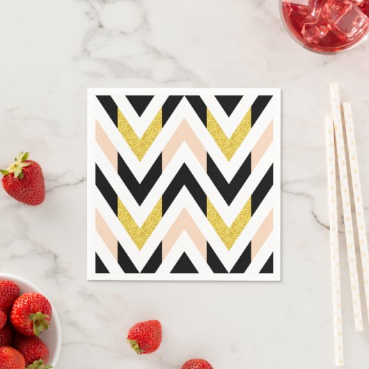 Cool Faux Glitter Goud, Zwart, Perzik Roze Chevron Servetten (Insitu)