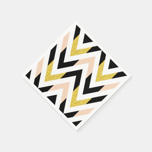 Cool Faux Glitter Goud, Zwart, Perzik Roze Chevron Servetten (Hoek)