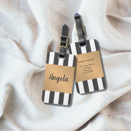 Cool Faux Goud Grijs Wit Strepen Bagagelabel