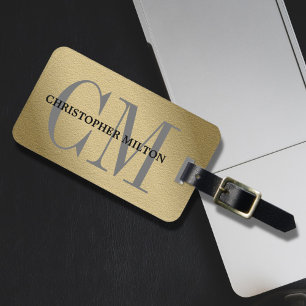 Cool Faux koper vet grijs monogram Bagagelabel