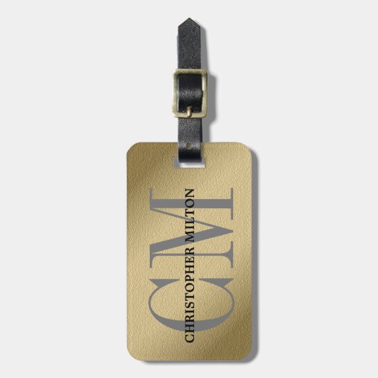 Cool Faux koper vet grijs monogram Bagagelabel (Voorkant verticaal)