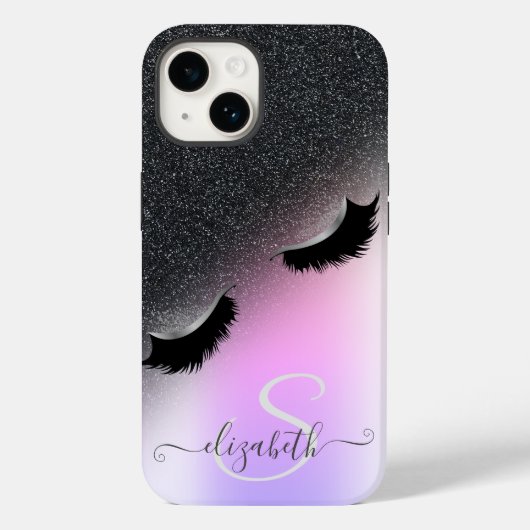Cool Faux Lashes Black Glitter Ombre Case-Mate iPhone Case (Achterkant)