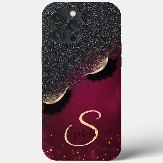 Cool Faux Lashes Black Glitter Red Case-Mate iPhone Case (Achterkant)