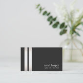 Cool Faux Silver Foil en Black Striped Modern 2 Visitekaartje (Staand voorkant)