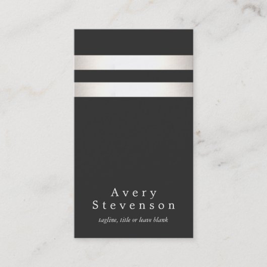 Cool Faux Silver Foil en Black Striped Modern Visitekaartje (Voorkant)