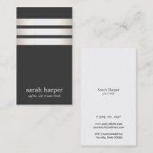 Cool Faux Silver Foil en Black Striped Modern Visitekaartje (Voorkant / Achterkant)