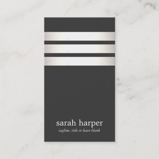 Cool Faux Silver Foil en Black Striped Modern Visitekaartje (Voorkant)