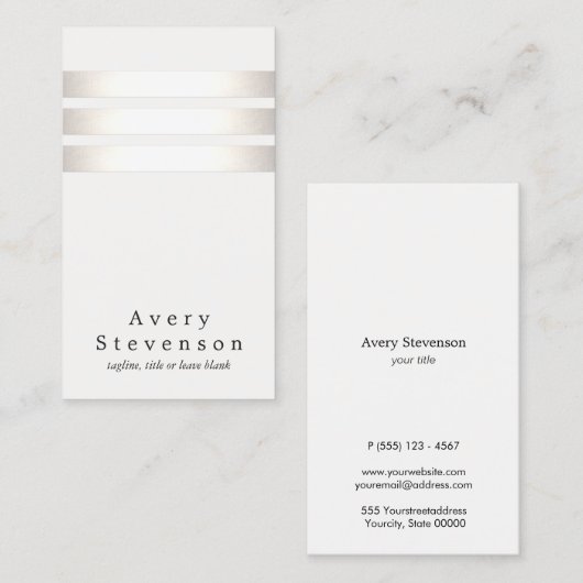 Cool Faux Silver Foil en White Striped Modern Visitekaartje (Voorkant / Achterkant)