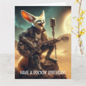 Cool Fennec Fox Rocks akoestische gitaar in de woe Kaart (Gele Bloem)