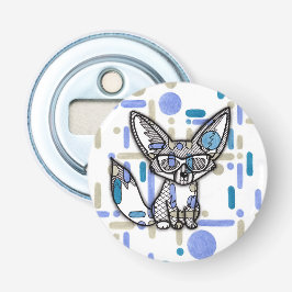Cool Fennec Fox with Sunglasses Blue Geometric Bot Button Flesopener