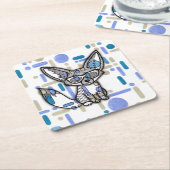 Cool Fennec Fox with Sunglasses Blue Geometric Dri Kartonnen Onderzetters (Schuin)