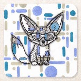 Cool Fennec Fox with Sunglasses Blue Geometric Dri Kartonnen Onderzetters