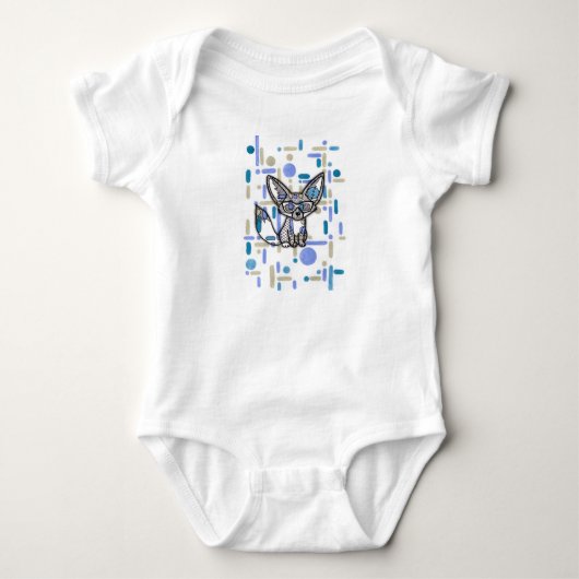 Cool Fennec Vos met Zonnebril Blauw Geometrisch Ba Romper (Voorkant)