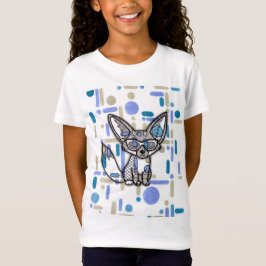 Cool Fennec Vos met Zonnebril Blauw Geometrisch Ki T-shirt