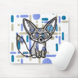 Cool Fennec Vos met Zonnebril Blauw Geometrisch Mu Muismat