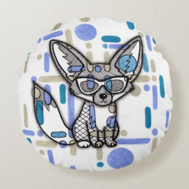 Cool Fennec Vos met Zonnebril Blauw Geometrisch Ro Rond Kussen