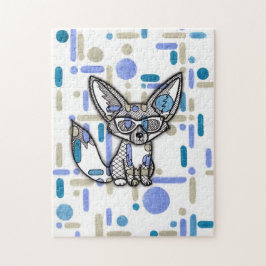 Cool Fennec Vos met Zonnebril Blauwe Geometrische Legpuzzel