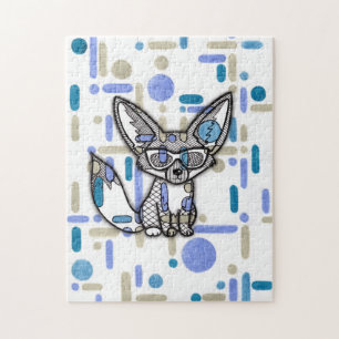 Cool Fennec Vos met Zonnebril Blauwe Geometrische  Legpuzzel