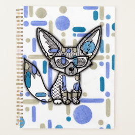 Cool Fennec Vos met Zonnebril Blauwe Geometrische Planner