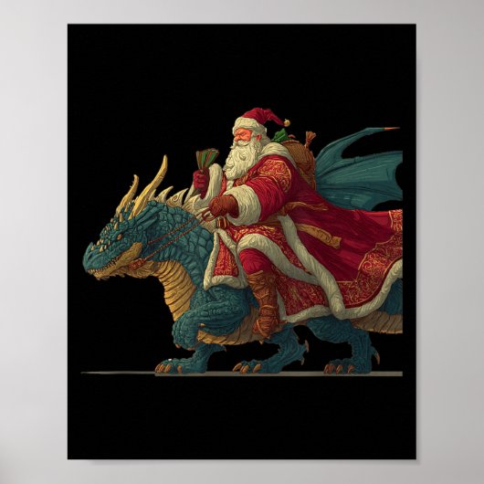 Cool Festive Dragon With Riding Santa Claus Look Poster (Voorkant)