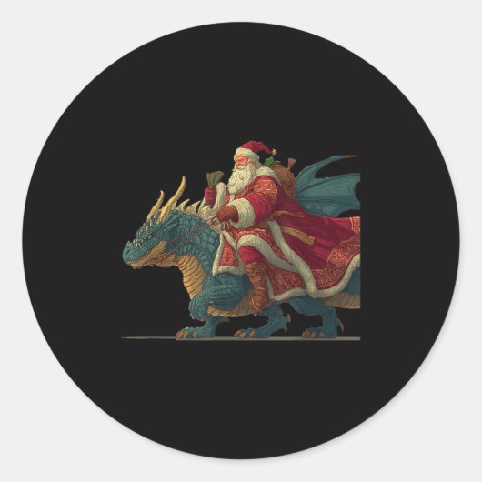 Cool Festive Dragon With Riding Santa Claus Look Ronde Sticker (Voorkant)