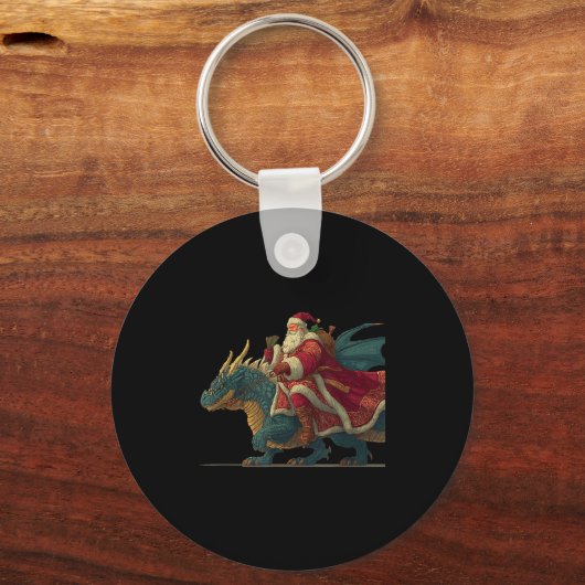 Cool Festive Dragon With Riding Santa Claus Look Sleutelhanger (Voorkant)