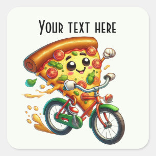 Cool fiets rijden pizza party vierkante sticker