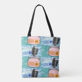 Cool Fifties Roze Radio Pattern Retro Art Cartoon Tote Bag (Achterkant)