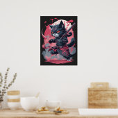 Cool Fire Splash Black Ninja Cat Warrior Poster (Keuken)
