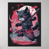 Cool Fire Splash Black Ninja Cat Warrior Poster (Voorkant)