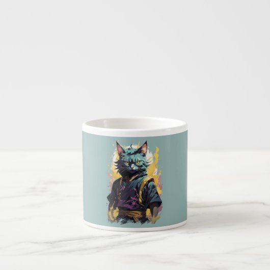 Cool Fire Splash Grey Ninja Cat Warrior Espresso Kop (Voorkant)