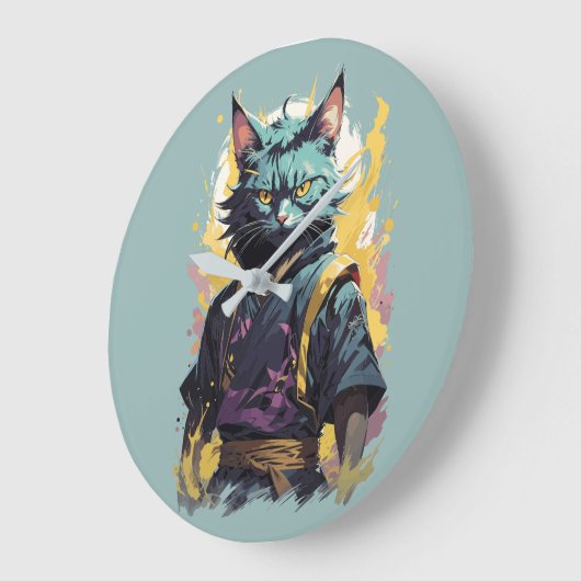 Cool Fire Splash Grey Ninja Cat Warrior Grote Klok (Hoek)