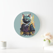 Cool Fire Splash Grey Ninja Cat Warrior Grote Klok (Huis)