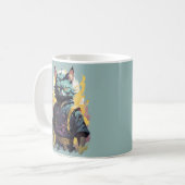Cool Fire Splash Grey Ninja Cat Warrior Koffiemok (Voorkant links)