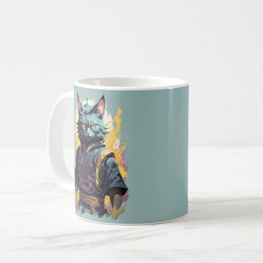 Cool Fire Splash Grey Ninja Cat Warrior Koffiemok (Voorkant links)