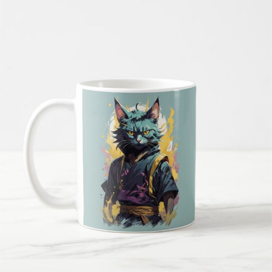 Cool Fire Splash Grey Ninja Cat Warrior Koffiemok (Links)